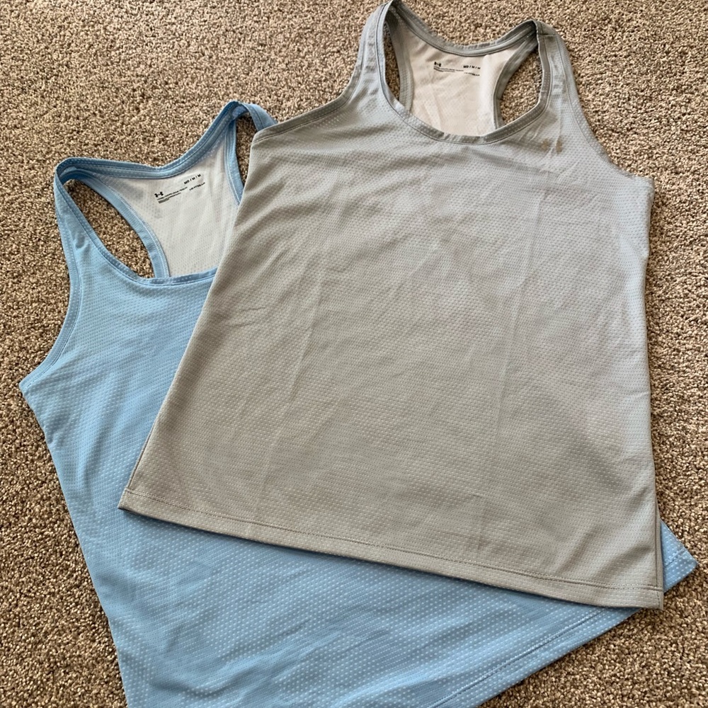 NWOT Under Armour Tanks. Grey and Blue. Size Med.